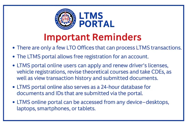 LTMS Portal Important Reminders